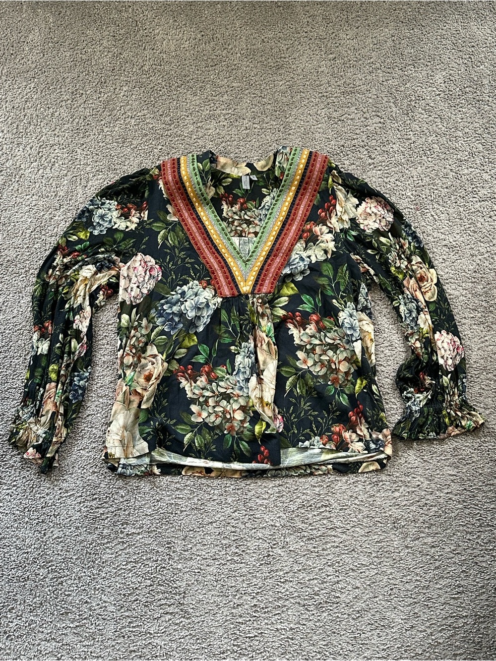 Bl^nk London X Anthropologie Stephanie Women’s Floral V-Neck Sleeve Blouse L